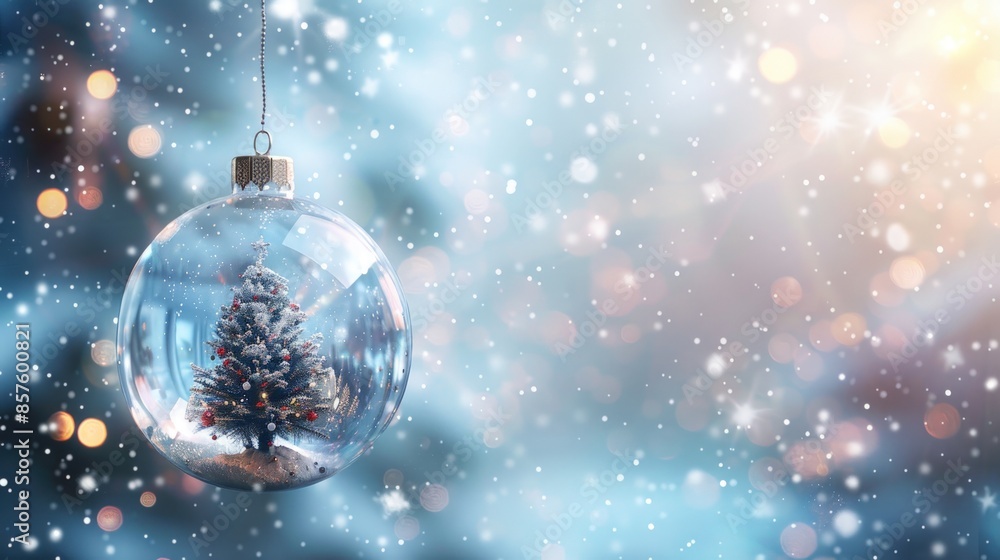 A Christmas tree ornament hangs from a tree branch A Christmas tree ornament hangs from a tree branch