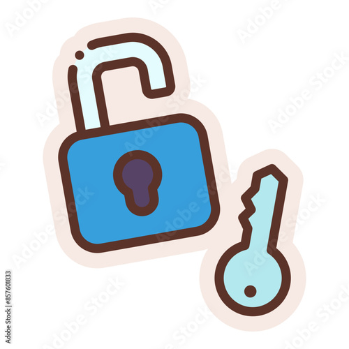 key as solution for unlock padlock sticker illustration