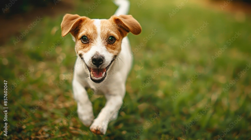 A small dog is running through a grassy field A small dog is running through a grassy field