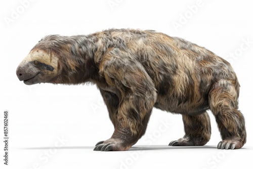 Giant Ground Sloth standing, ancient mammal, 3D realistic, massive size, isolated on white background