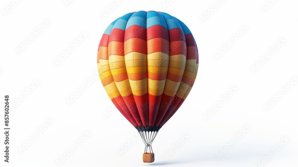 Naklejka premium Hot air balloon, traditional flight, 3D realistic, isolated on white background