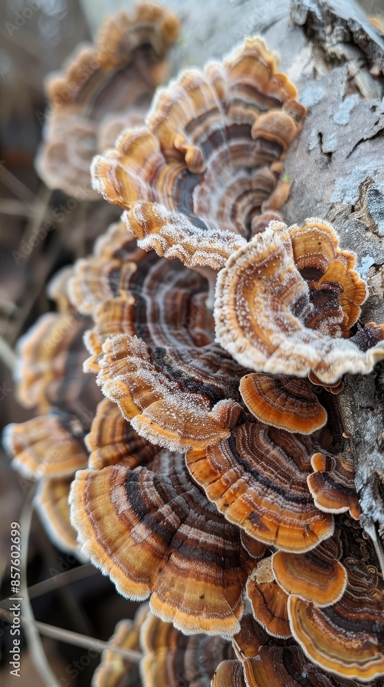 Colorful shelf fungus on a tree in the forest Colorful shelf fungus on a tree in the forest