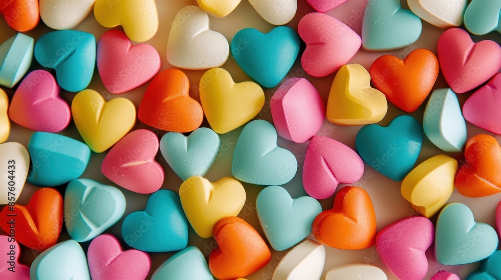 Close-up of heart-shaped candies in various colors Close-up of heart-shaped candies in various colors