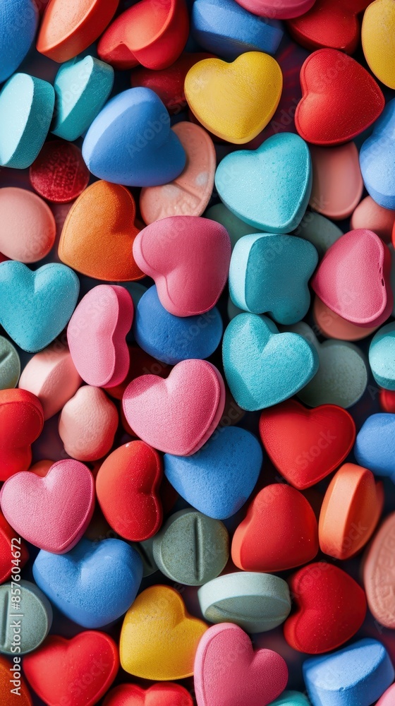 A close-up of colorful heart-shaped candy A close-up of colorful heart-shaped candy