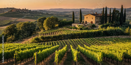 Beautiful vineyard in Tuscany at sunset	