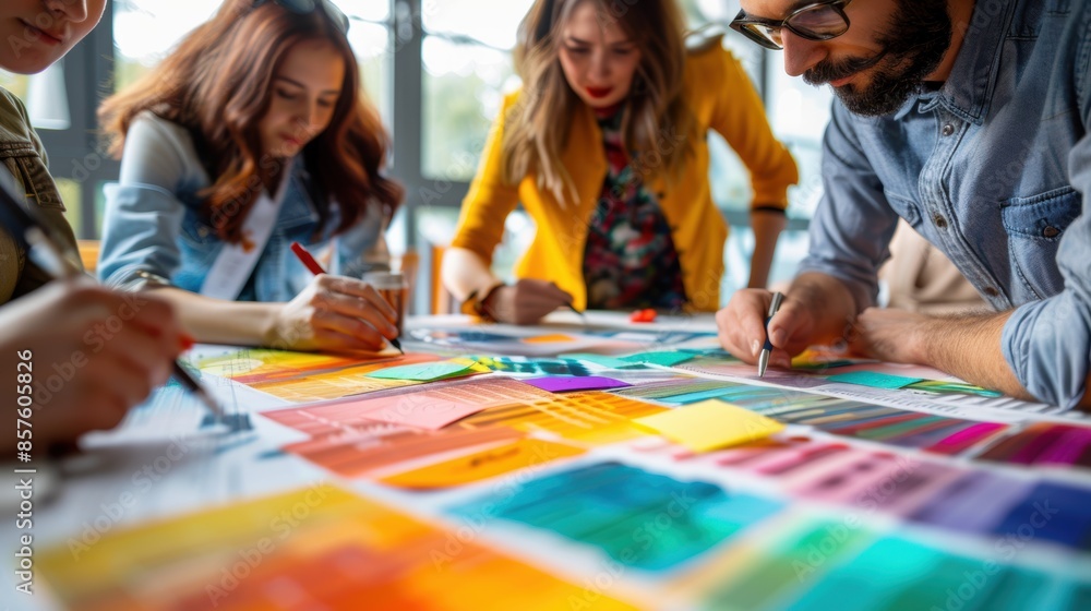 Fototapeta premium Designers and marketers collaborating on creating a cohesive brand identity