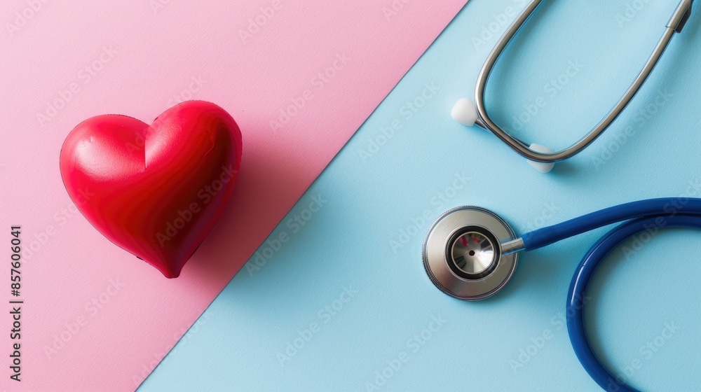 Fototapeta premium Cardiologist prescription International Nurses Week celebration nurse day congratulations on pastel background with copy space and red heart