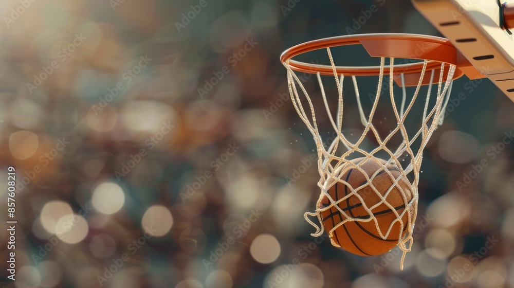 A basketball is in a net with a crowd watching. Generate AI image