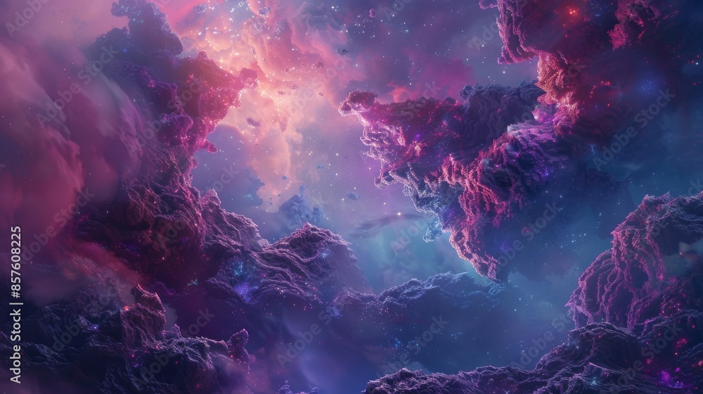 Cosmic Nebula with Swirling Clouds and Stars Cosmic Nebula with Swirling Clouds and Stars