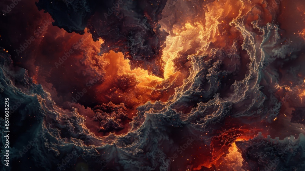 Fiery Nebula with Abstract Cloud Formations Fiery Nebula with Abstract Cloud Formations