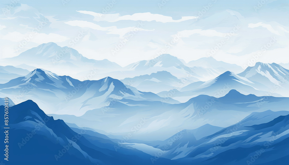 Fototapeta premium Watercolor Painting of Misty Blue Mountain Ranges Stretching into the Horizon