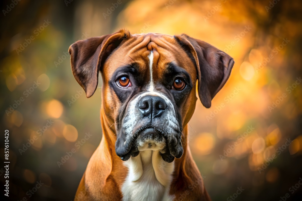 A Boxer Dog With A Serious Expression On Its Face Is Looking At The Camera. A Boxer Dog With A Serious Expression On Its Face Is Looking At The Camera.