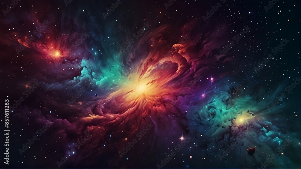 Fototapeta premium Vibrant space galaxy cloud illuminating night sky