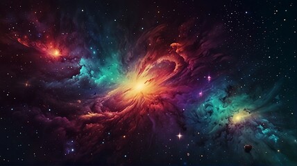 Tableau sur verre  Vibrant space galaxy cloud illuminating night sky  © jayantha