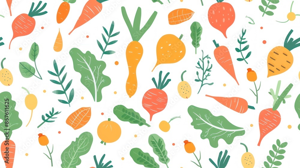 Colorful Vegetable Pattern with White Background Colorful Vegetable Pattern with White Background