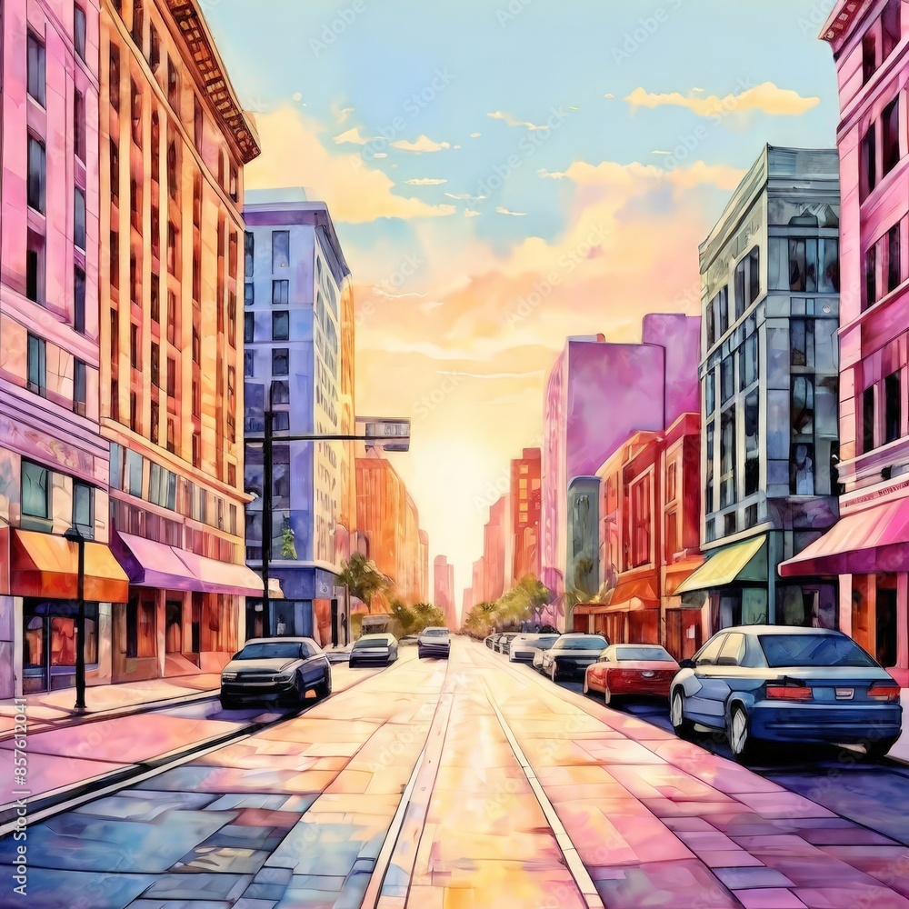 Fototapeta premium AI Image Generator, Cityscape Serenade: Watercolor Illustrations of Capital Streets