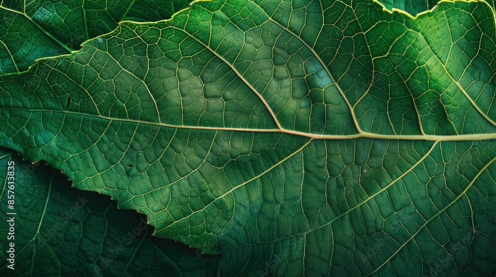 A leaf is shown in a close up, with the veins and texture of the leaf visible A leaf is shown in a close up, with the veins and texture of the leaf visible