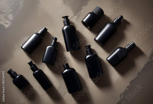 Black cosmetic bottles mens beauty products mockup 4