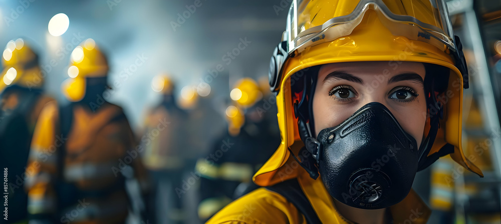 A firefighter in full gear with a determined look. A firefighter in full gear with a determined look.