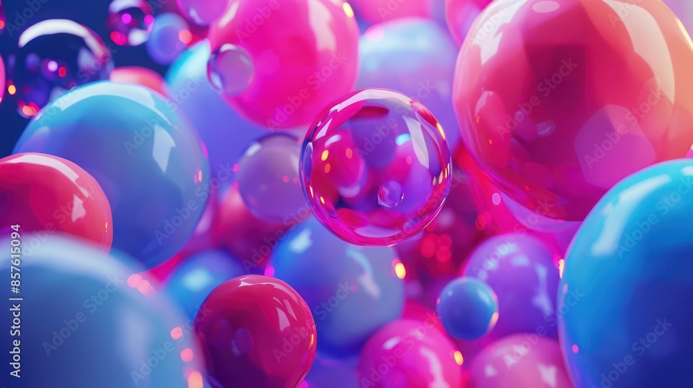A bunch of multicolored balloons with helium on a blue sky background A bunch of multicolored balloons with helium on a blue sky background