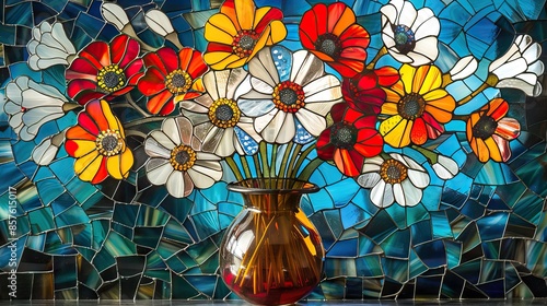 flower themed background on glass or mirror media 3 AI Generative