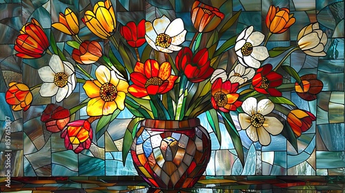 flower themed background on glass or mirror media 2 AI Generative