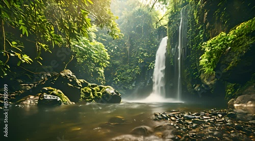 a small waterfall in the middle of a jungle