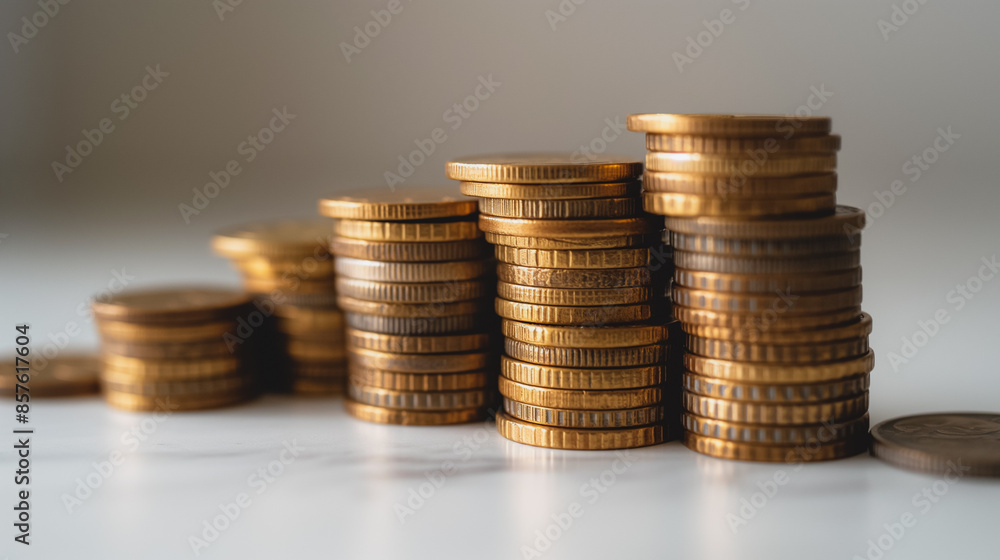 stacks of coins with a gold hue, meticulously arranged like a bar graph stacks of coins with a gold hue, meticulously arranged like a bar graph