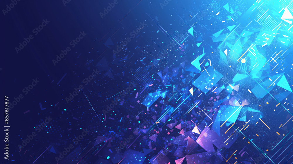 Obraz premium Abstract blue and purple geometric shapes with copy space text for technology, futuristic, and design.