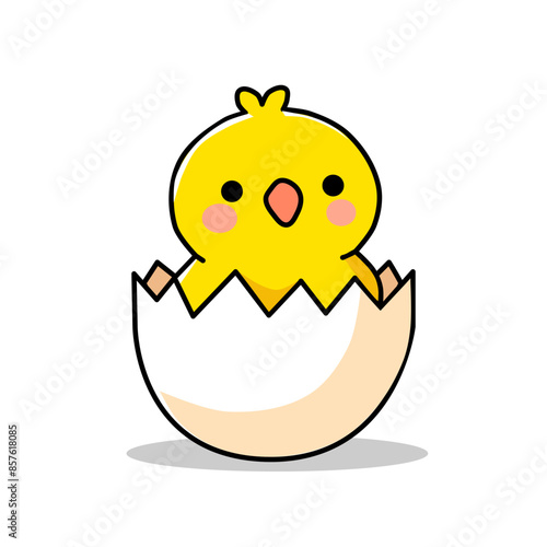 vector illustration of a chick coming out of an egg in a flat, minimalist style isolated on a white background