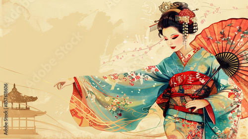 Glamorous Japanese Geisha Illustration