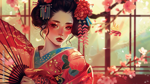 Glamorous Japanese Geisha Illustration