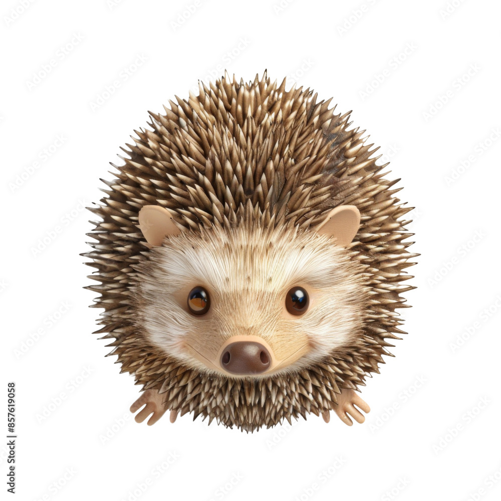 Obraz premium Cute cartoon hedgehog with big eyes and spiky fur isolated on white background, perfect for children's illustrations and designs. Isolated on transparent background.