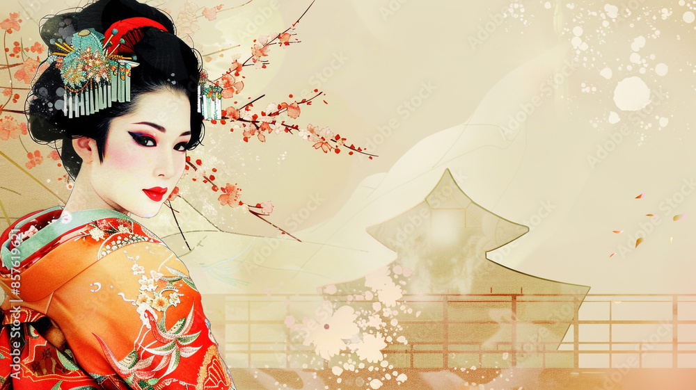 Fototapeta premium Glamorous Japanese Geisha Illustration