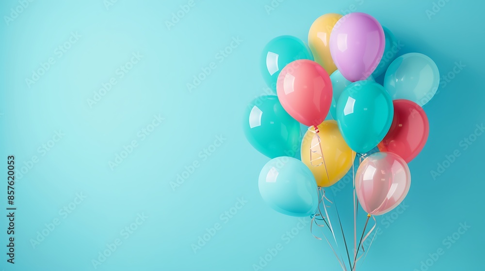 Colorful Balloons Floating on Blue Background Colorful Balloons Floating on Blue Background