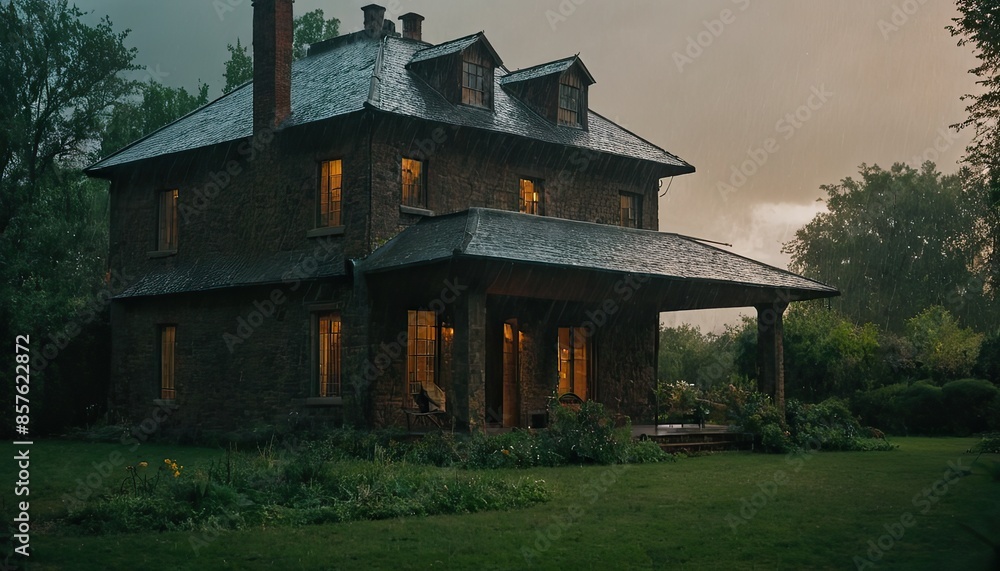 The art of a hyperrealistic wooden cabin surrounded by a dense forest. The art of a hyperrealistic wooden cabin surrounded by a dense forest.