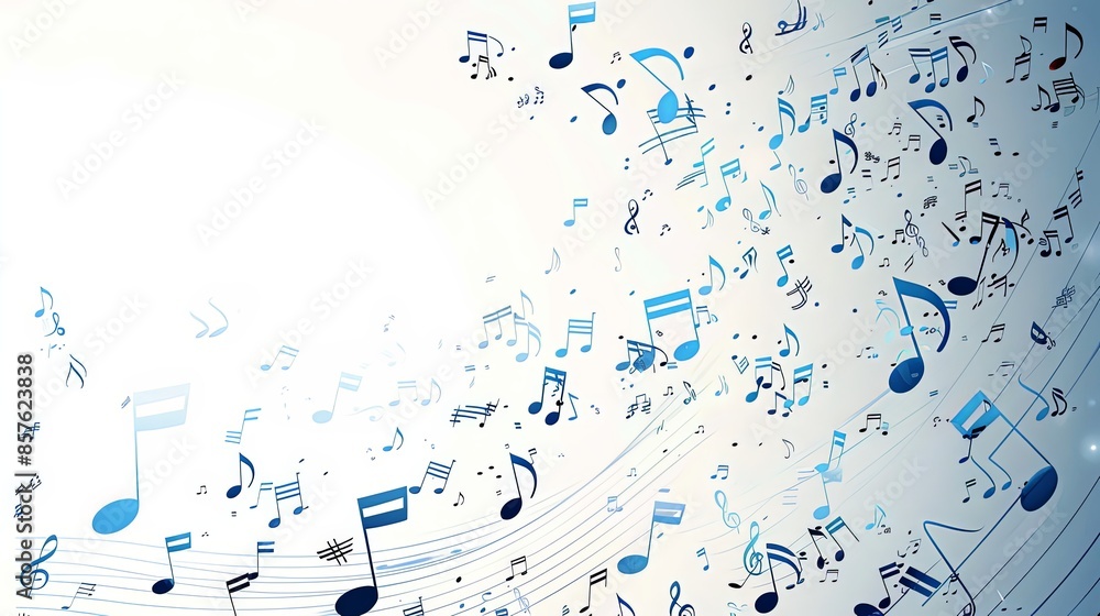 This image portrays an abstract design of blue and white musical notes swirling on a light background, evoking a sense of harmony and fluidity in musical expression. This image portrays an abstract design of blue and white musical notes swirling on a light background, evoking a sense of harmony and fluidity in musical expression.
