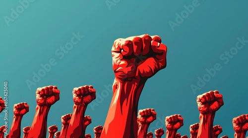 grupo de personas levantando el puño en señal de protesta por sus derechos humanos por la paz y la libertad en contra del gobierno y de la politica 