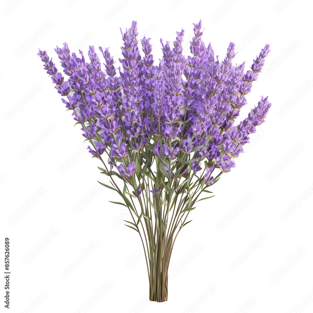 Obraz premium Beautiful lavender flowers arranged in a bouquet and set against a transparent background.