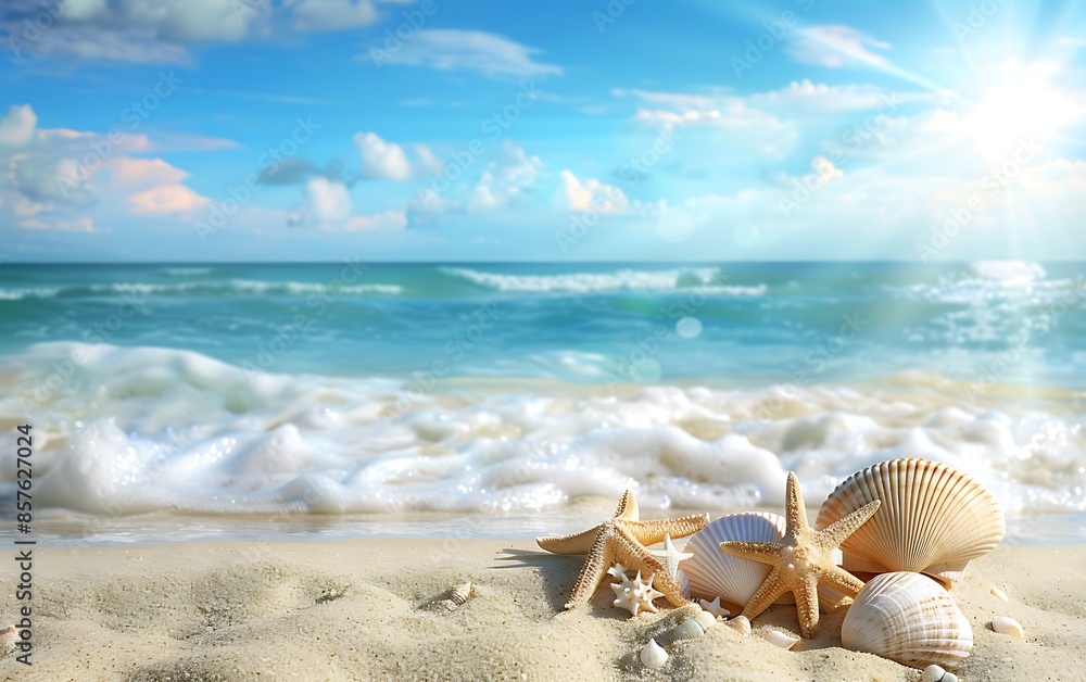 Seashells and Starfish on a Sunny Beach Seashells and Starfish on a Sunny Beach