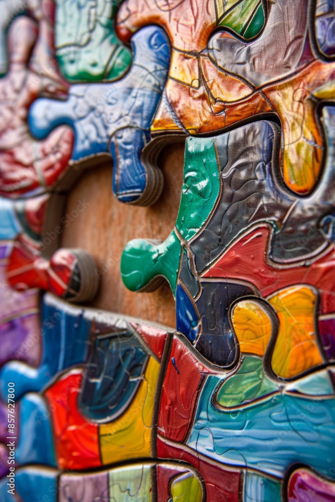 A single puzzle, brightly colored, fitting into an abstract, complex design, representing the fitting together of ideas to form a complete picture A single puzzle, brightly colored, fitting into an abstract, complex design, representing the fitting together of ideas to form a complete picture