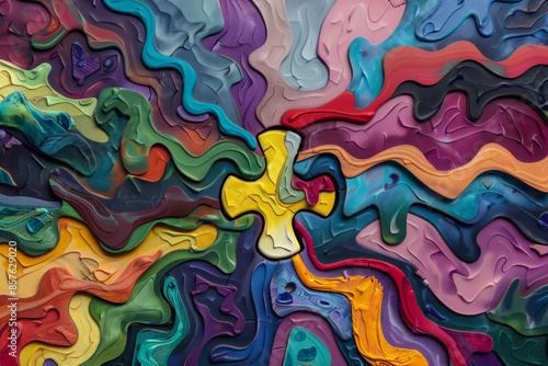 Wallpaper Mural A single puzzle, brightly colored, fitting into an abstract, complex design, representing the fitting together of ideas to form a complete picture Torontodigital.ca