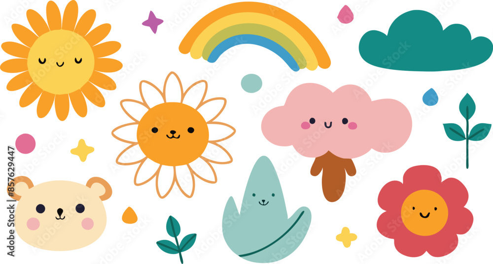 A collection of colorful images including sun, rainbow, sun, clouds, and sun. A collection of colorful images including sun, rainbow, sun, clouds, and sun.