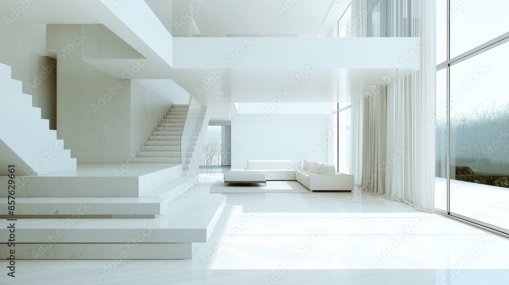 Obraz premium Abstract architectural composition with smooth white surfaces and ample empty space, highlighting modern design.