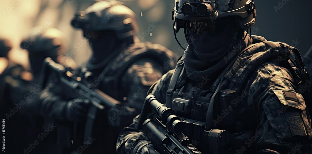 military background with a man in a gas mask holding a black gun and a black helmet, with a black statue in the foreground military background with a man in a gas mask holding a black gun and a black helmet, with a black statue in the foreground