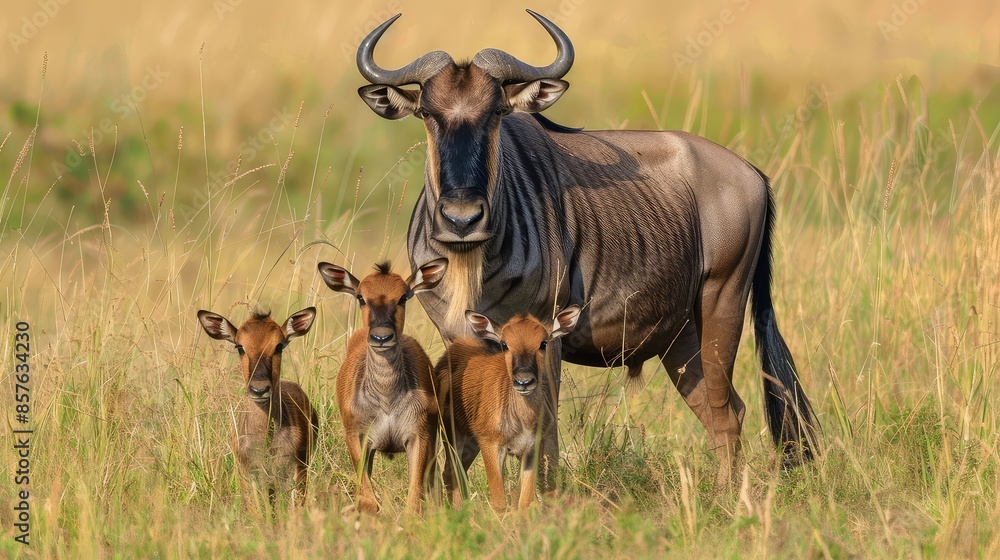 Wildebeest (Connochaetes taurinus) mother with baby Wildebeest (Connochaetes taurinus) mother with baby
