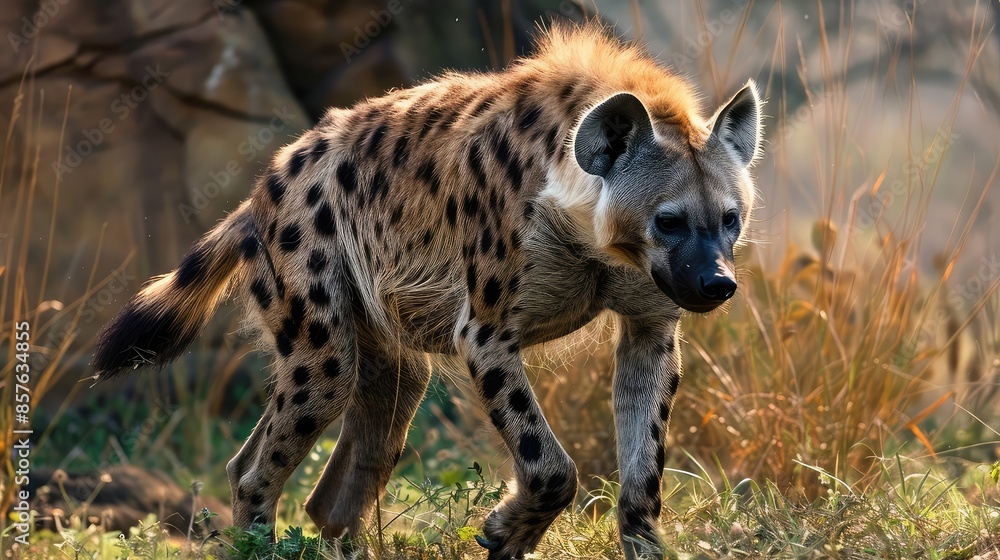 Spotted hyena (Crocuta crocuta) in the grass Spotted hyena (Crocuta crocuta) in the grass