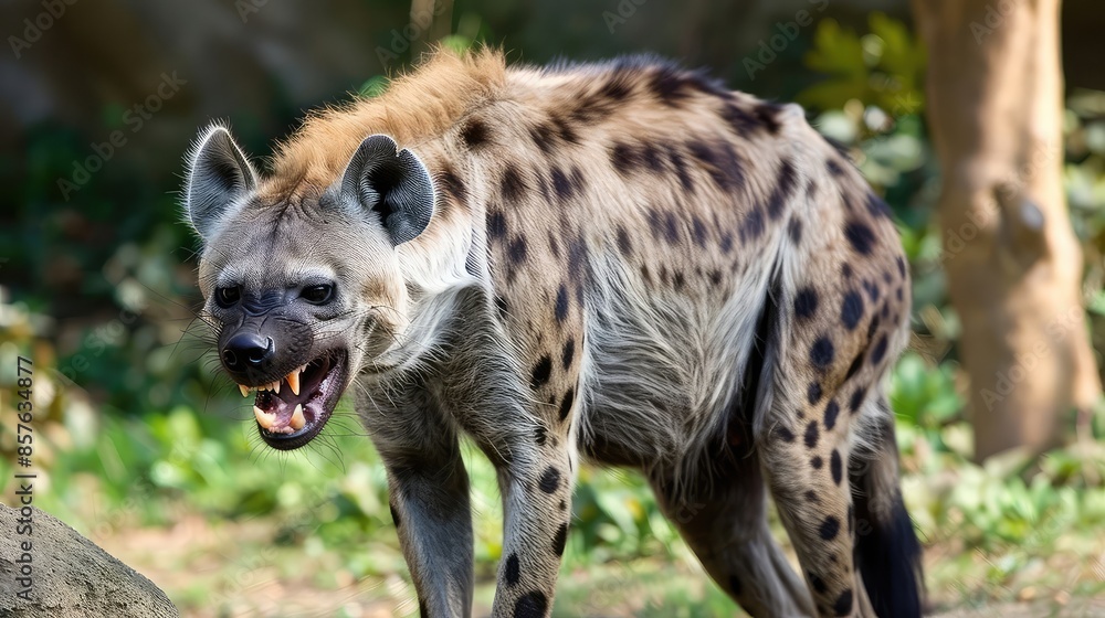 Spotted hyena (Crocuta crocuta), also known as the laughing hyena. Spotted hyena (Crocuta crocuta), also known as the laughing hyena.