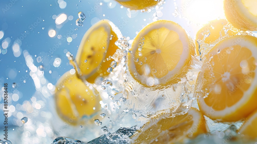 Energetic Composition of Lemons and Water Splashing Together Background Energetic Composition of Lemons and Water Splashing Together Background