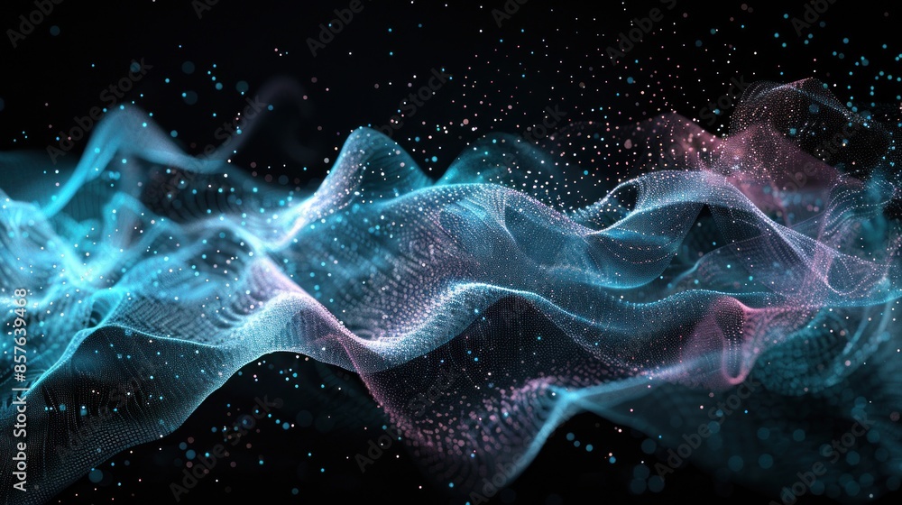 Abstract Blue and Pink Waves with Glittering Particles Abstract Blue and Pink Waves with Glittering Particles
